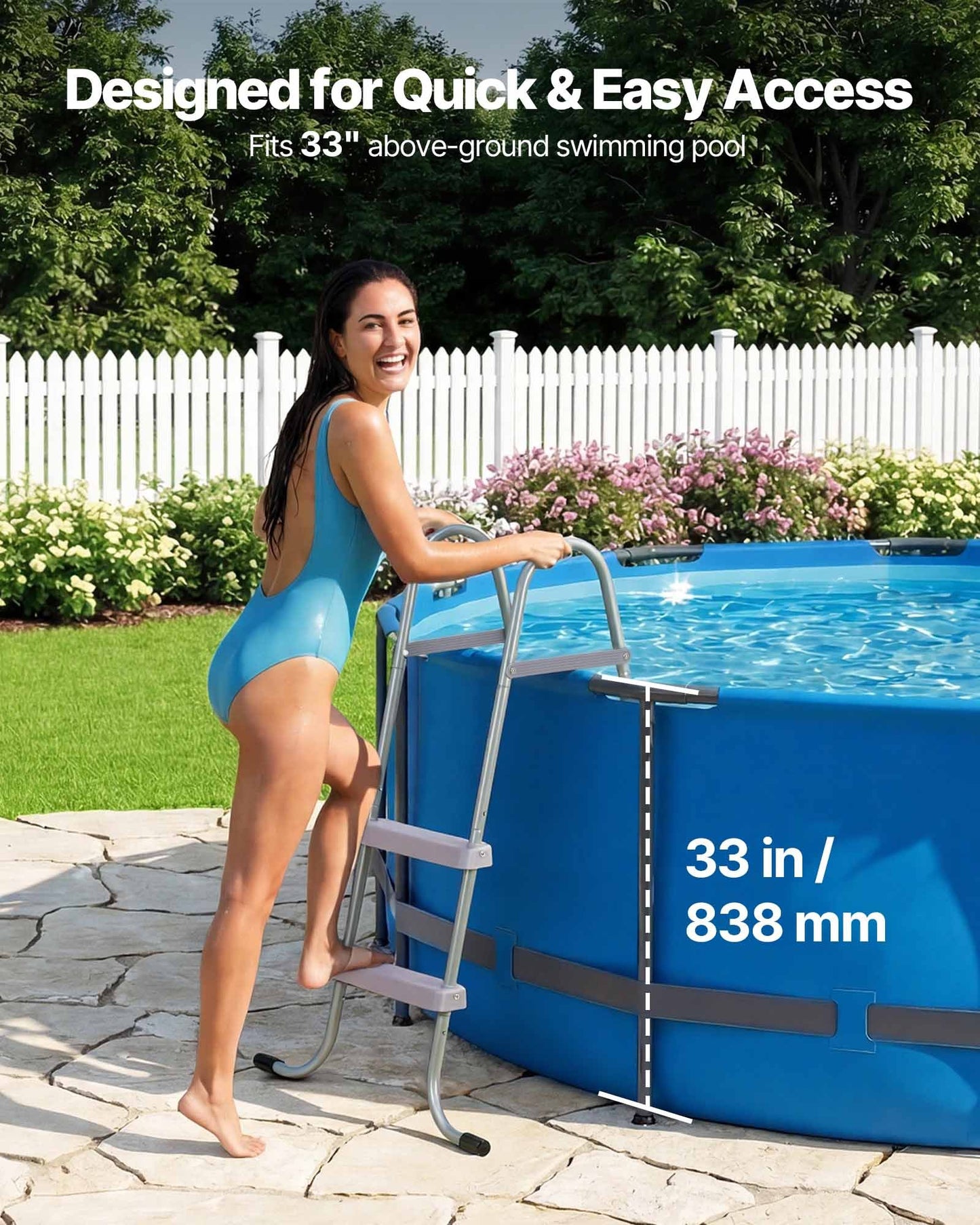 Above Ground Pool Ladder, 2-Step Steel A-Frame Swimming Pool Stairs for 83.8 cm High Wall, 136 kg Capacity Entry/Exit Steps with Secure Non-Slip Sturdy Wide Step, Easy Setup Outdoor, Gray