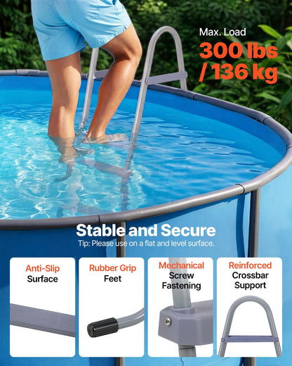 Above Ground Pool Ladder, 2-Step Steel A-Frame Swimming Pool Stairs for 83.8 cm High Wall, 136 kg Capacity Entry/Exit Steps with Secure Non-Slip Sturdy Wide Step, Easy Setup Outdoor, Gray