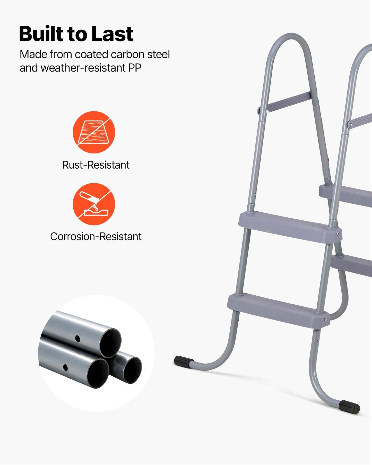 Above Ground Pool Ladder, 2-Step Steel A-Frame Swimming Pool Stairs for 83.8 cm High Wall, 136 kg Capacity Entry/Exit Steps with Secure Non-Slip Sturdy Wide Step, Easy Setup Outdoor, Gray