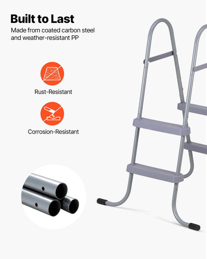 Above Ground Pool Ladder, 2-Step Steel A-Frame Swimming Pool Stairs for 83.8 cm High Wall, 136 kg Capacity Entry/Exit Steps with Secure Non-Slip Sturdy Wide Step, Easy Setup Outdoor, Gray