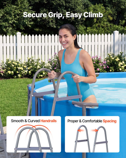 Above Ground Pool Ladder, 2-Step Steel A-Frame Swimming Pool Stairs for 83.8 cm High Wall, 136 kg Capacity Entry/Exit Steps with Secure Non-Slip Sturdy Wide Step, Easy Setup Outdoor, Gray