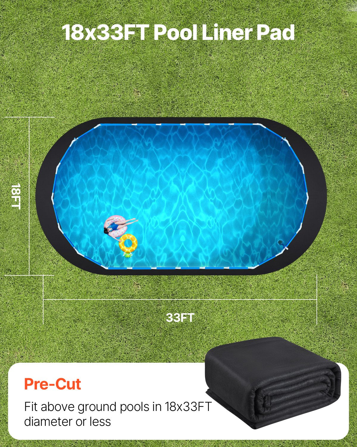 Oval Pool Liner Pad, 18 x 33 ft Pool Liner Pad for Above Ground Swimming Pools, Extra-Thick Pool Mat, Prevents Punctures, Recycled Geotextile Material Underlayment Pad, Extend Liner Life