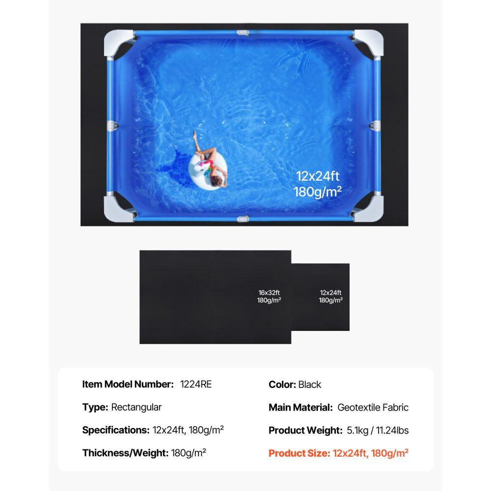 12x24ft Rectangle Pool Liner Pad Heavy Duty Pool Mat Prevent Punctures