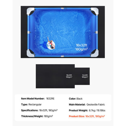 16x32ft Rectangle Pool Liner Pad Heavy Duty Pool Mat Prevent Punctures