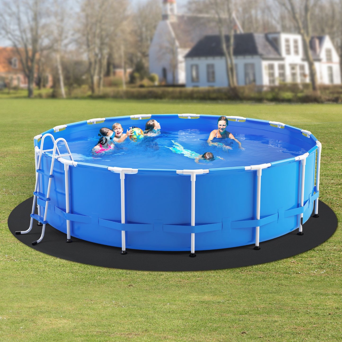 24ft Round Pool Liner Pad, Pool Liner Pad for Above Ground Swimming Pools, Extra-Thick Pool Mat, Prevents Punctures, Recycled Geotextile Material Underlayment Pad, Extend Liner Life