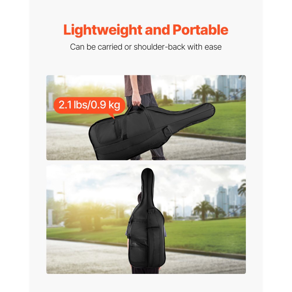 4/4 Full Size Cello Case, Nylon Waterproof, Lightweight Portable Travel Carrying Bag, with Reinforced Handle, Dual Shoulder Straps, Anti-Scratch, Professional Cello-Shape, for Cello, Black