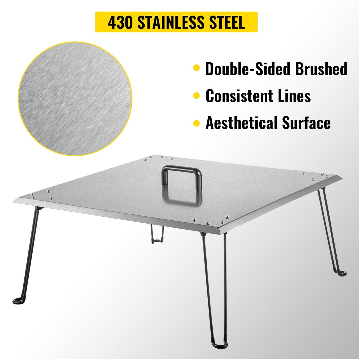 Stainless Steel Fire Pit Heat Shield with Foldable Legs, 61x61x33 cm, 6 kg