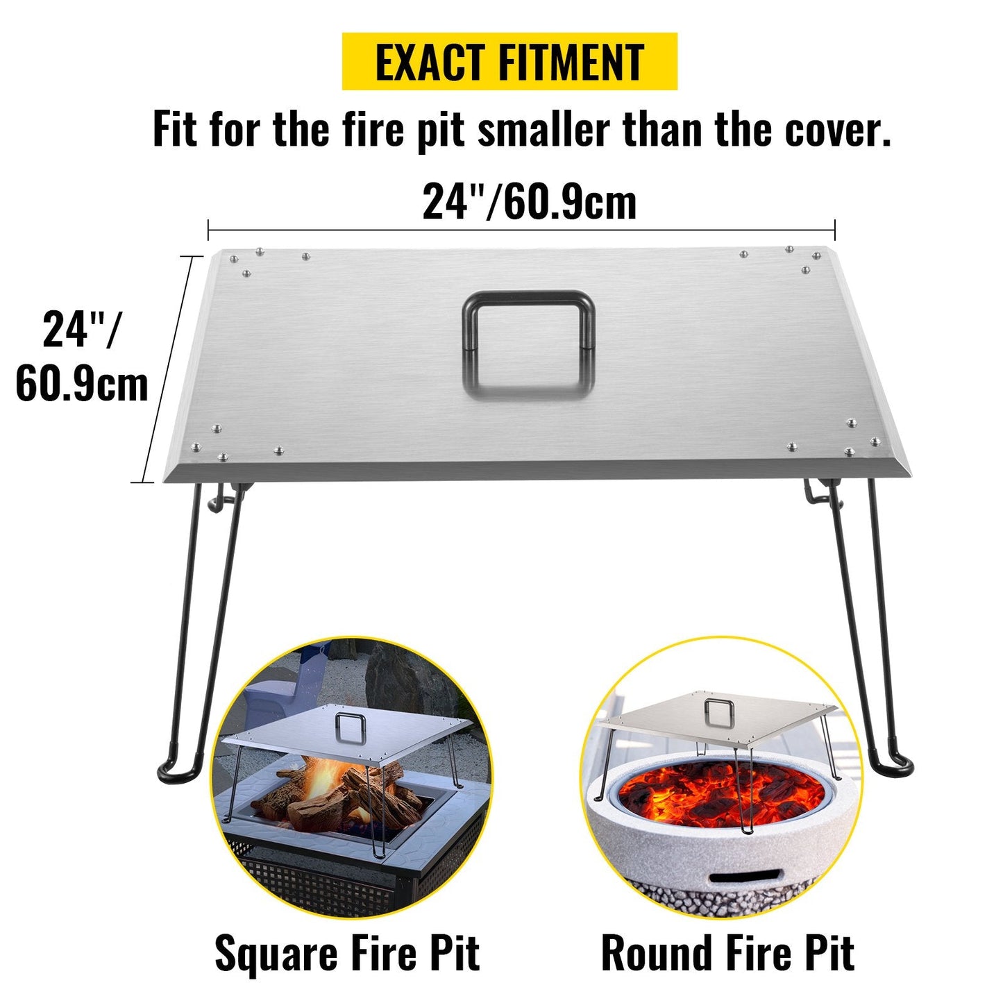 Stainless Steel Fire Pit Heat Shield with Foldable Legs, 61x61x33 cm, 6 kg