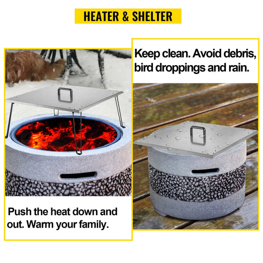 Stainless Steel Fire Pit Heat Shield with Foldable Legs, 61x61x33 cm, 6 kg