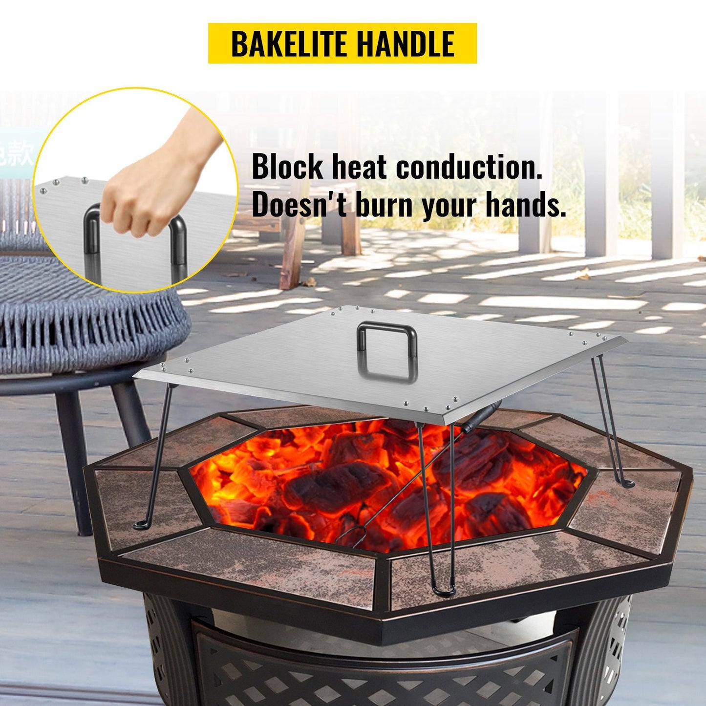 Stainless Steel Fire Pit Heat Shield with Foldable Legs, 61x61x33 cm, 6 kg