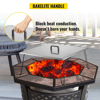 Stainless Steel Fire Pit Heat Shield with Foldable Legs, 61x61x33 cm, 6 kg