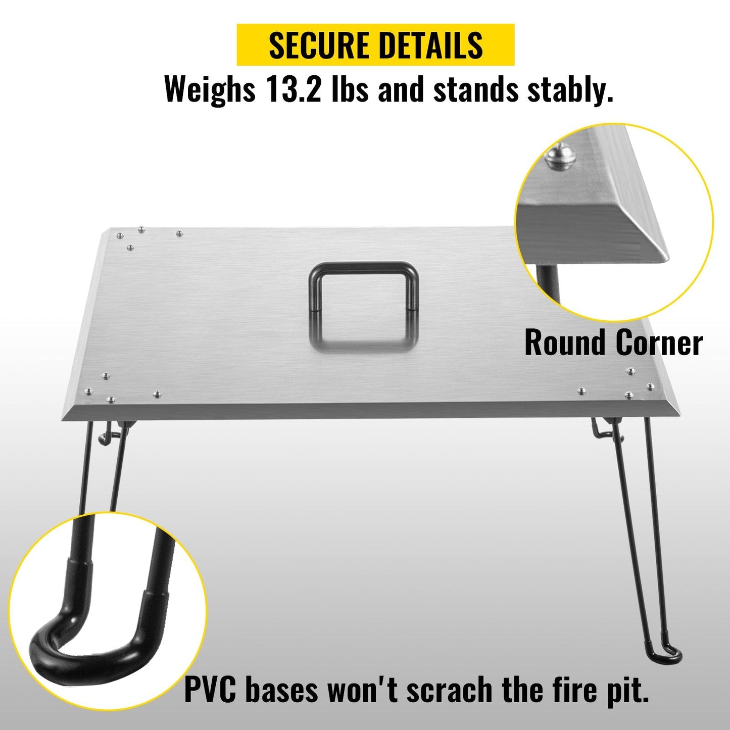 Stainless Steel Fire Pit Heat Shield with Foldable Legs, 61x61x33 cm, 6 kg