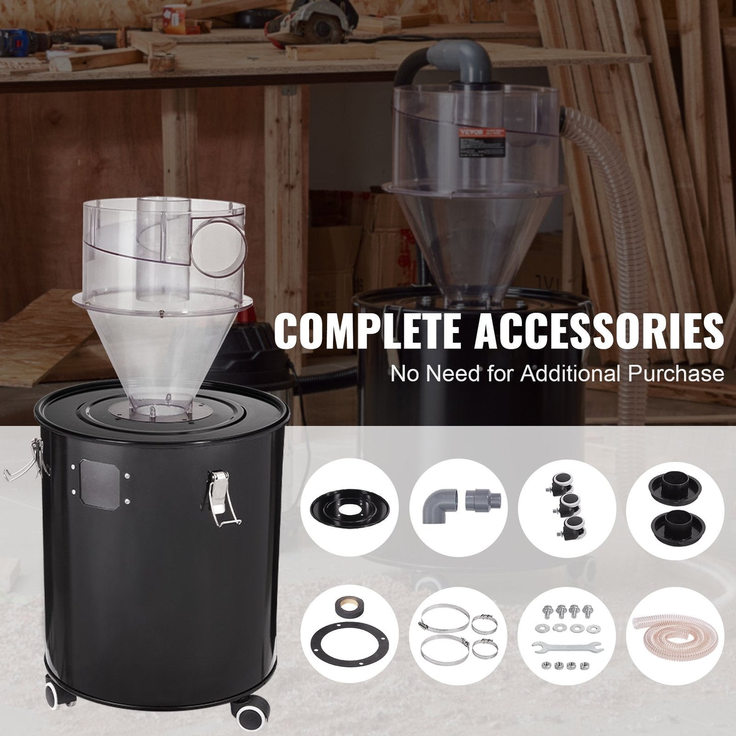 Cyclone Dust Separator with 0.42m Drum for 50L Tank, Easy Installation