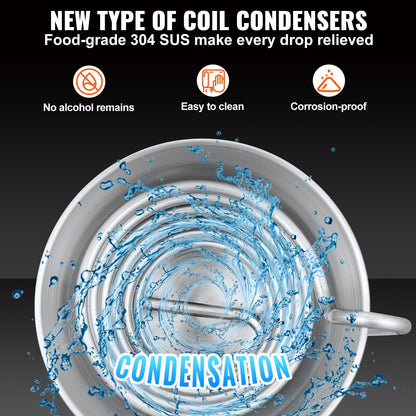 10L Home Alcohol Distiller with Thermometer & Secure Exhaust, 201 Stainless Steel