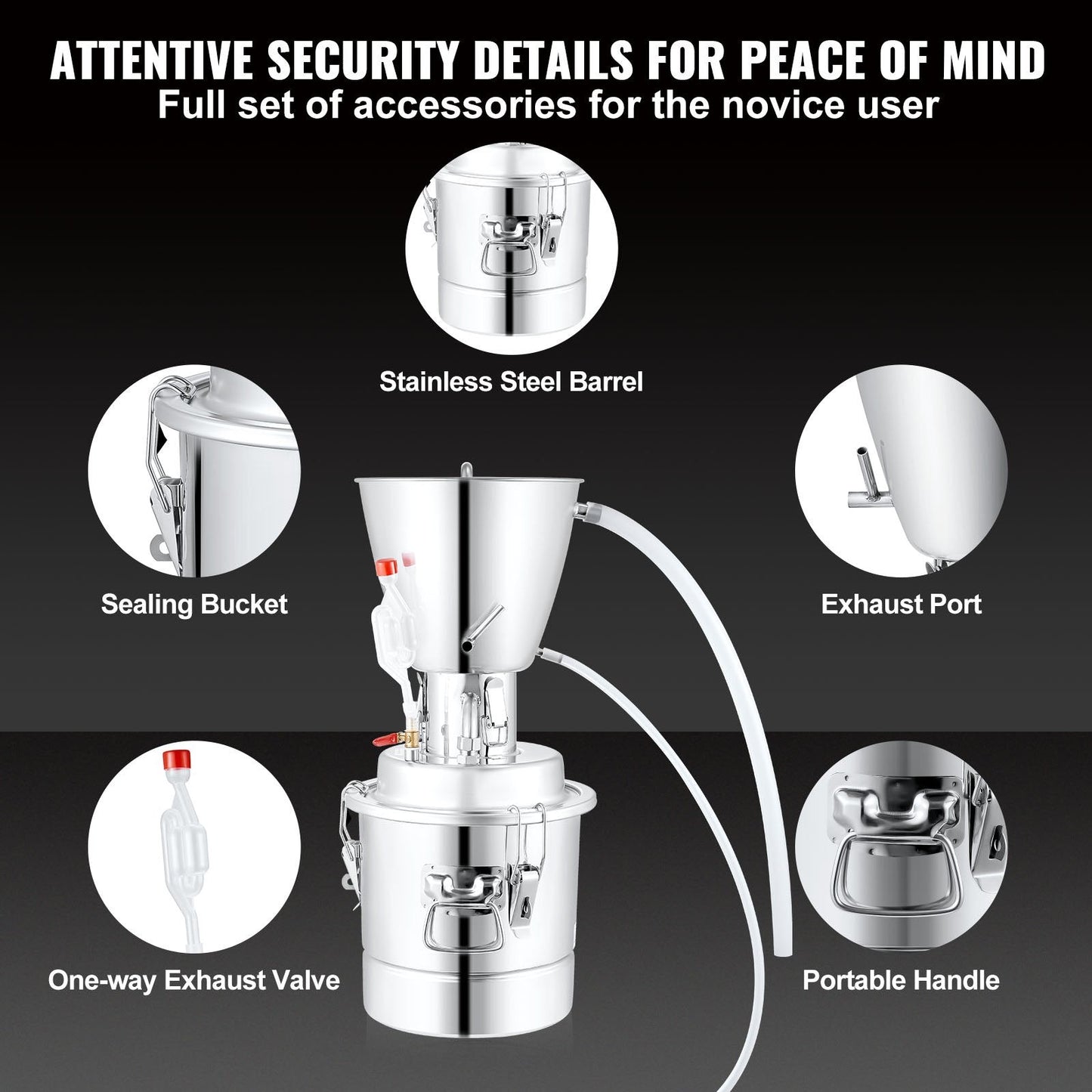 50L Stainless Steel Alcohol Distiller with Thermometer & Exhaust Valve, 7.8 kg