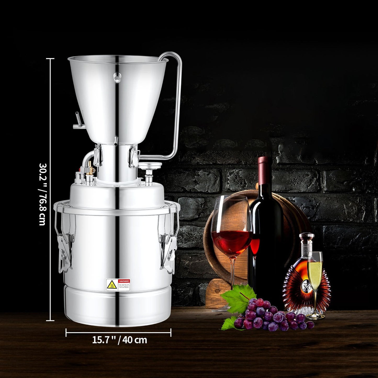 50L Stainless Steel Alcohol Distiller with Thermometer & Exhaust Valve, 7.8 kg