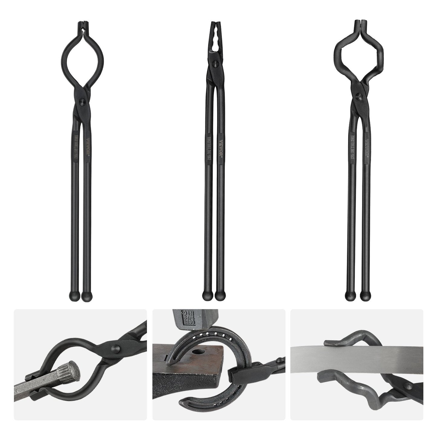 Blacksmith Forge Tongs Set - V-Bit, Wolf Jaw, Z V-Bit - Carbon Steel, 3 PCS