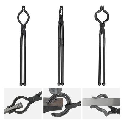 Blacksmith Forge Tongs Set - V-Bit, Wolf Jaw, Z V-Bit - Carbon Steel, 3 PCS