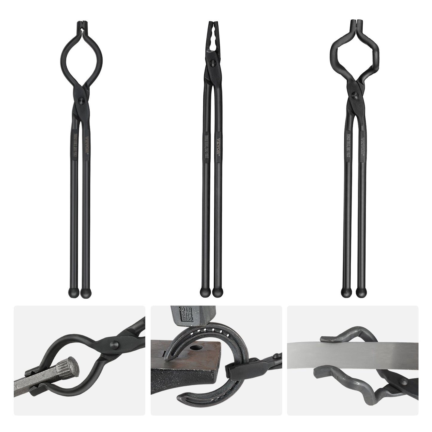 VEVOR Blacksmith Tongs, 3 PCS, V-Bit Bolt Tongs, Wolf Jaw Tongs and Z V-Bit Tongs,