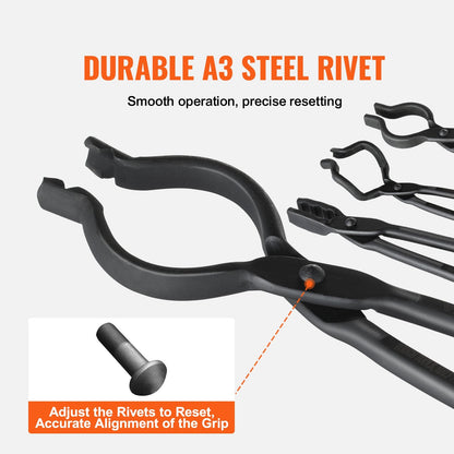 Blacksmith Forge Tongs Set: 4 PCS Carbon Steel with Ergonomic Handles, 4.56 kg