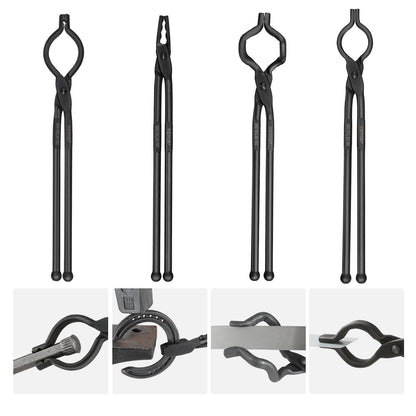 Blacksmith Forge Tongs Set: 4 PCS Carbon Steel with Ergonomic Handles, 4.56 kg