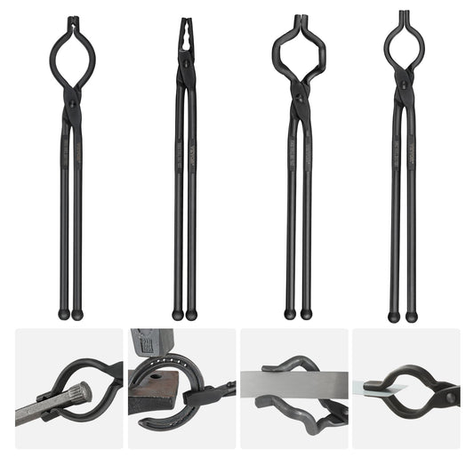 VEVOR Blacksmith Tongs, 4 PCS, V-Bit Bolt Tongs, Wolf Jaw Tongs, Z V-Bit Tongs and
