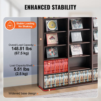Espresso Media Storage Cabinet, 9 Adjustable Layers, Holds 756 CDs, 22 kg