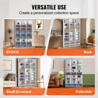 White Media Storage Cabinet with 9 Adjustable Layers, Holds 756 CDs, 22 kg