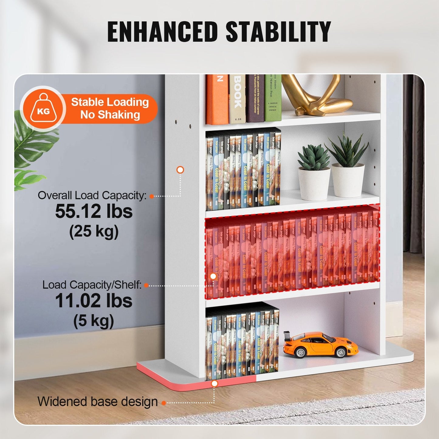 White 5-Tier Adjustable Media Cabinet for 240 CDs with Anti-tip Design, 0.48m