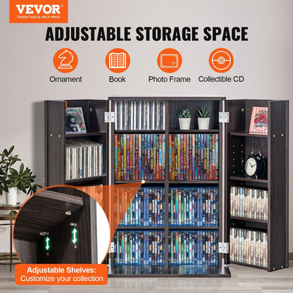 Espresso Media Storage Cabinet with Adjustable Shelves, Holds 576 CDs, 22.5 kg
