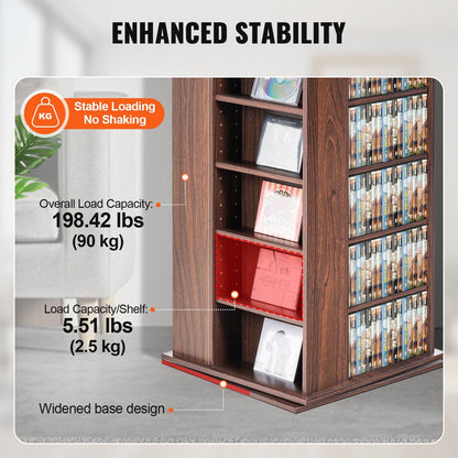 4-Sided Rotating Media Tower, Holds 1040 CDs, Espresso Finish, 1.65 Meters Tall