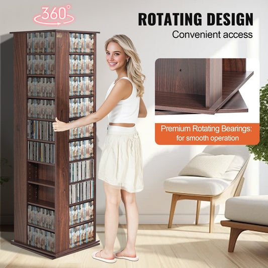 4-Sided Rotating Media Tower, Holds 1040 CDs, Espresso Finish, 1.65 Meters Tall