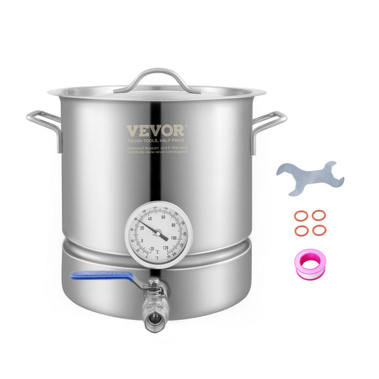 VEVOR Stainless Steel Kettle, 5 GALLON Brewing Pot, Tri Ply Bottom for Beer, Brew