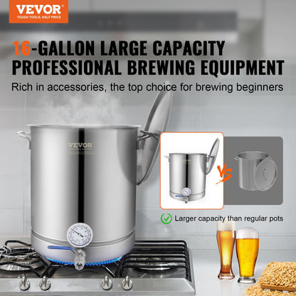 VEVOR Stainless Steel Home Brew Kettle Set 16Gal Beer Stock Pot with Accessories