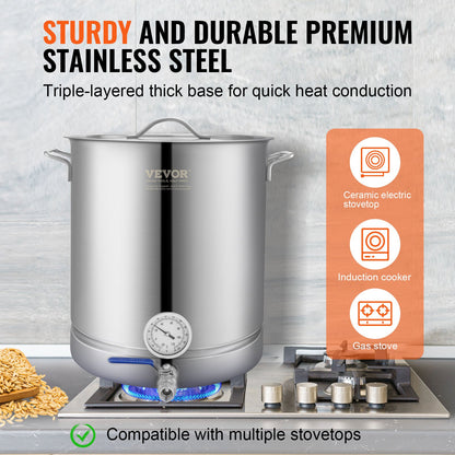 VEVOR Stainless Steel Home Brew Kettle Set 16Gal Beer Stock Pot with Accessories