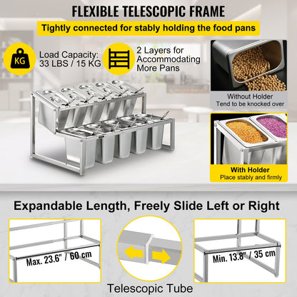 VEVOR Expandable Spice Rack, 13.8\"-23.6\" Adjustable, 2-Tier Stainless Steel Organizer