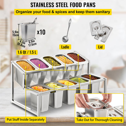VEVOR Expandable Spice Rack, 13.8\"-23.6\" Adjustable, 2-Tier Stainless Steel Organizer