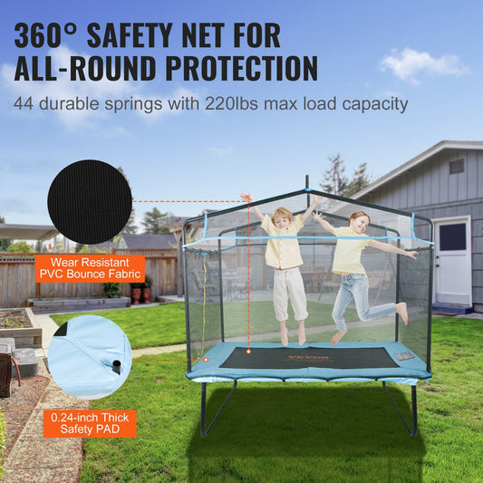 6-Foot Kids Trampoline with Safety Net and Gymnastics Bar for Indoor/Outdoor Use