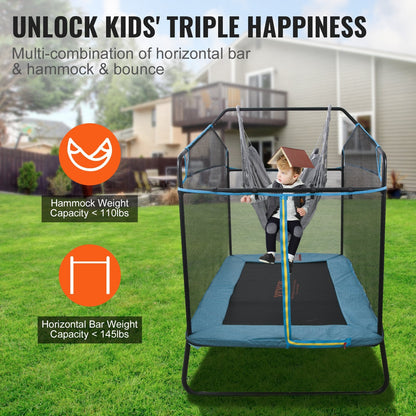 6-Foot Kids Trampoline with Safety Net and Gymnastics Bar for Indoor/Outdoor Use
