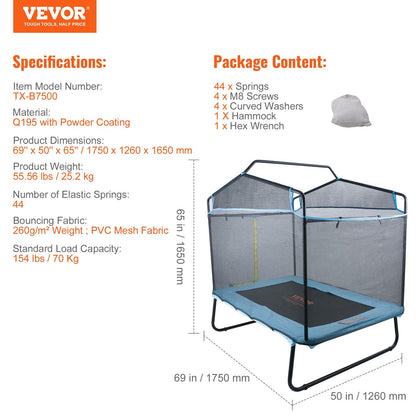 6-Foot Kids Trampoline with Safety Net and Gymnastics Bar for Indoor/Outdoor Use