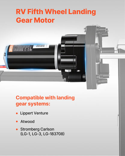 RV 5th Wheel Landing Gear Motor, Replaces LG-142178, 2500 kg Capacity, 300W RV Fifth Wheel Power Landing Gear Motor Compatible with Lippert Venture, Atwood, Stromberg Carlson Systems, Black