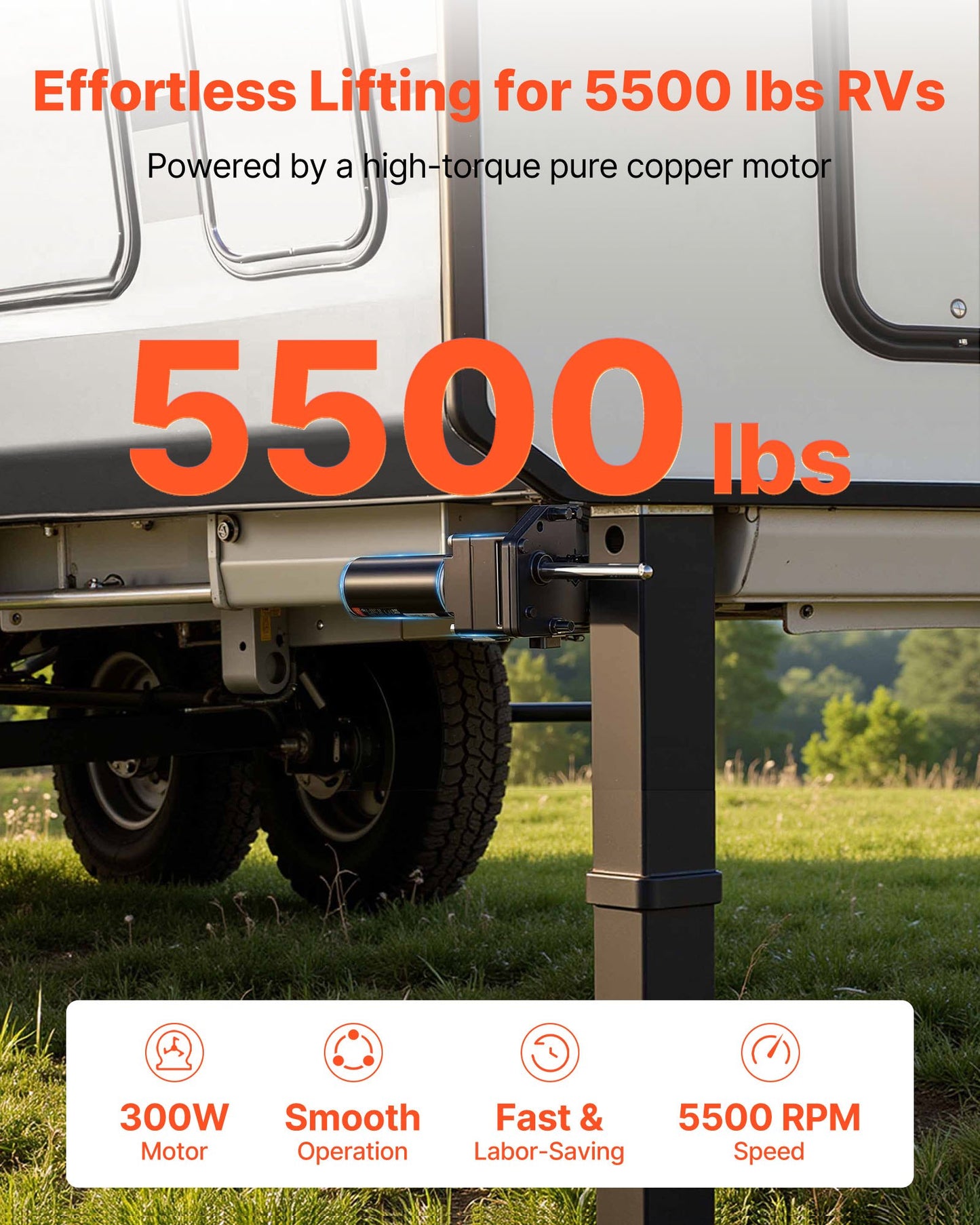 RV 5th Wheel Landing Gear Motor, Replaces LG-142178, 2500 kg Capacity, 300W RV Fifth Wheel Power Landing Gear Motor Compatible with Lippert Venture, Atwood, Stromberg Carlson Systems, Black
