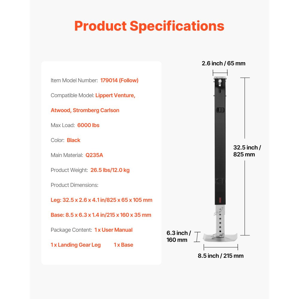 RV Follow Fifth Wheel Landing Gear Leg 179014 for Lippert Venture 825 mm
