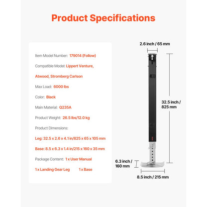 RV Follow Fifth Wheel Landing Gear Leg 179014 for Lippert Venture 825 mm