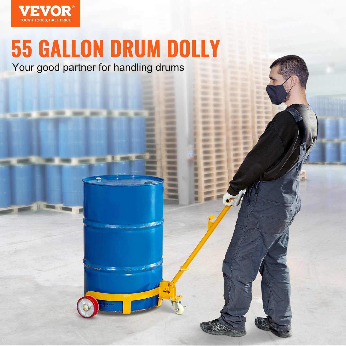 Heavy Duty 250L Drum Dolly with 544 kg Capacity and Adjustable Handle
