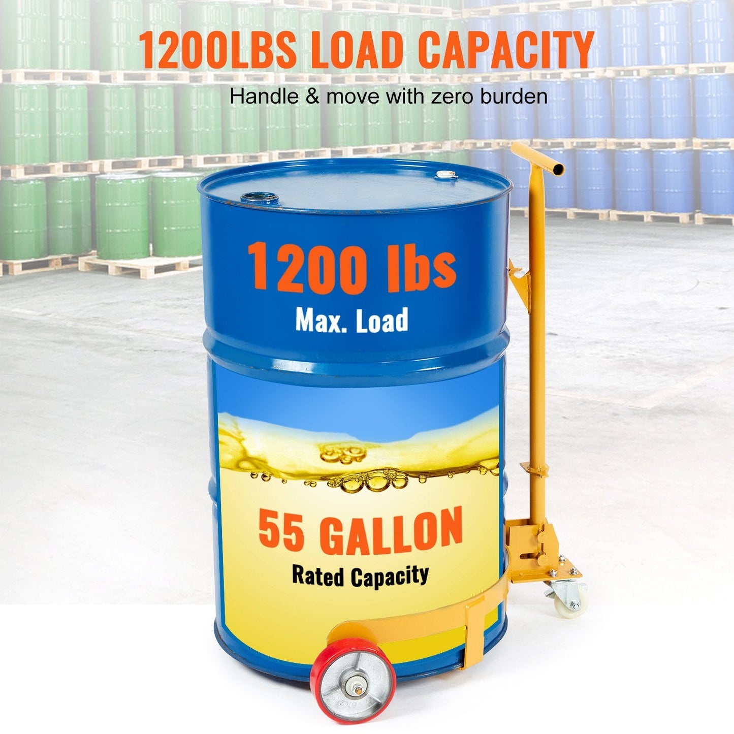 Heavy Duty 250L Drum Dolly with 544 kg Capacity and Adjustable Handle
