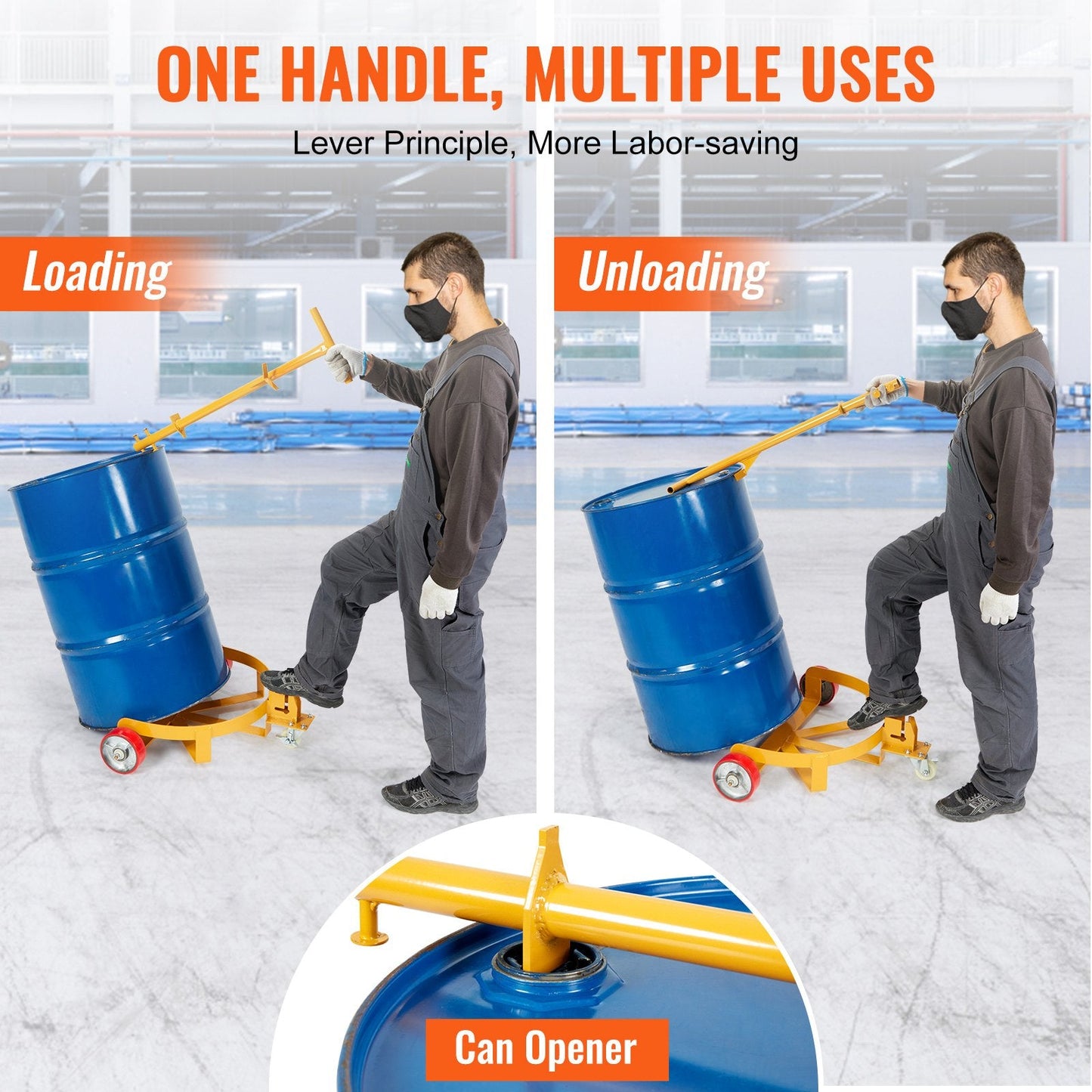 Heavy Duty 250L Drum Dolly with 544 kg Capacity and Adjustable Handle