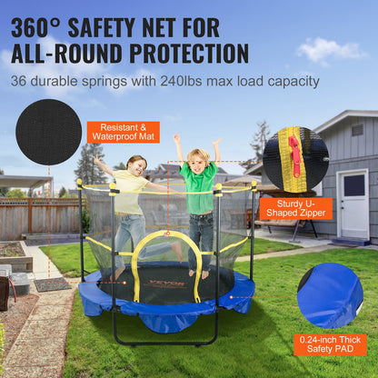 VEVOR 5FT Trampoline for Kids, 60" Indoor Outdoor Trampoline with Safety Enclosure