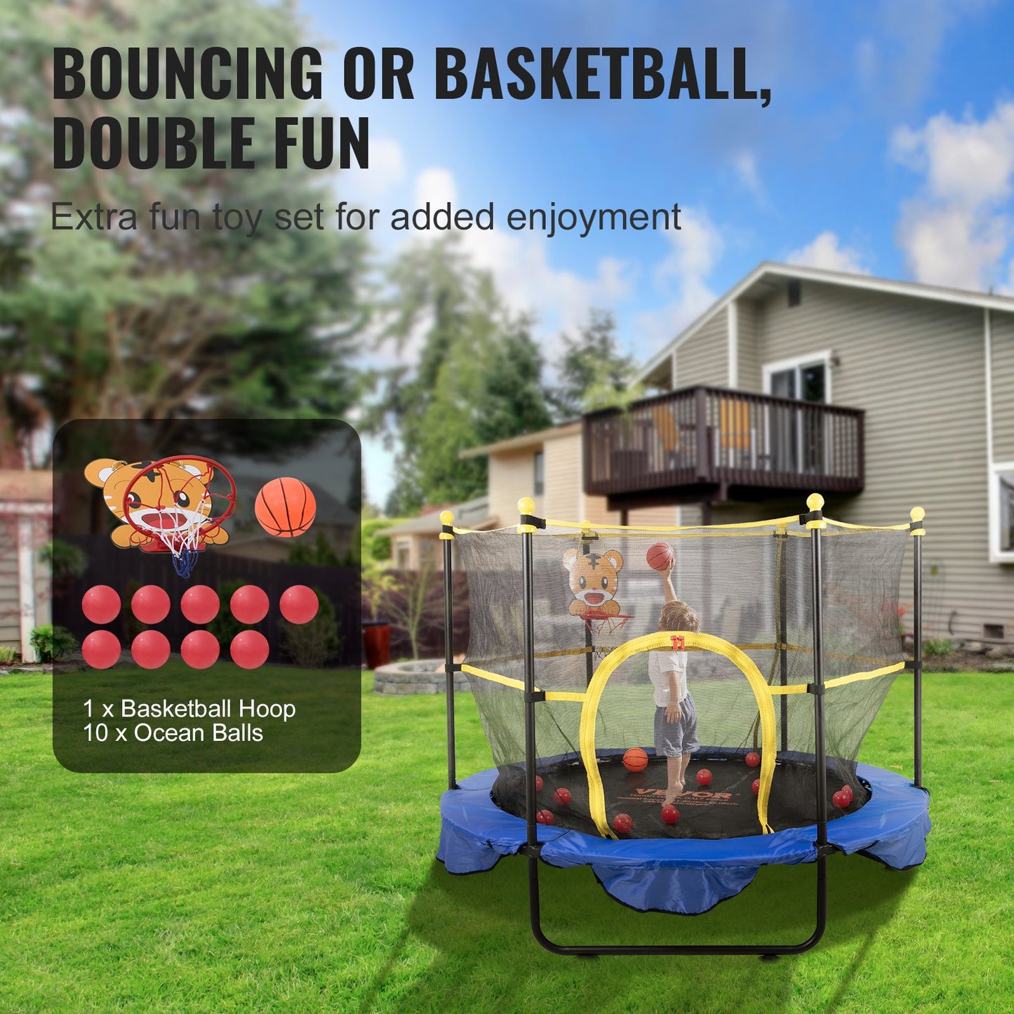 VEVOR 5FT Trampoline for Kids, 60" Indoor Outdoor Trampoline with Safety Enclosure