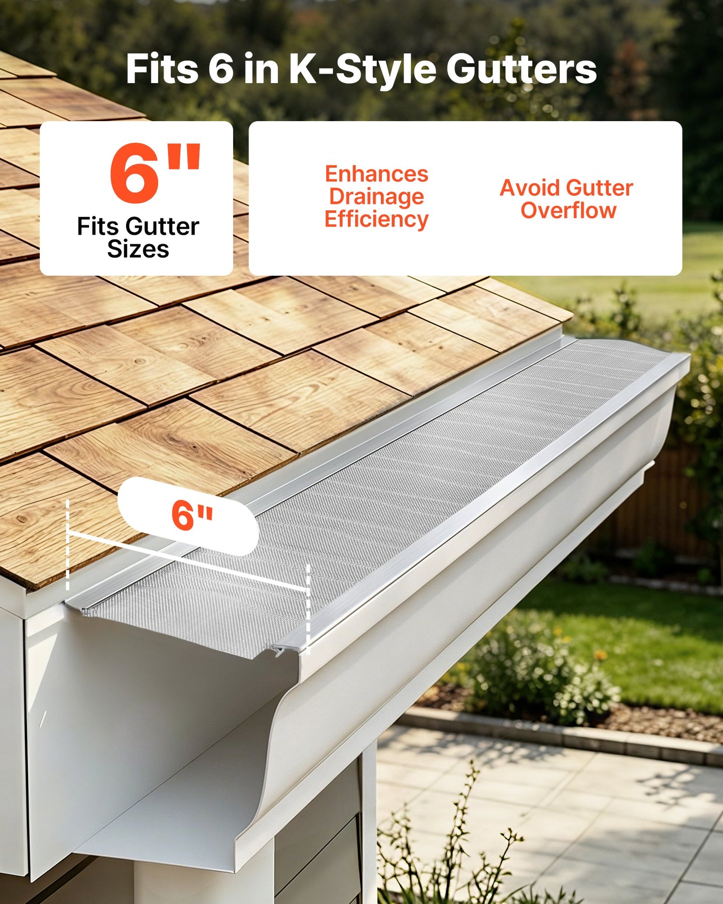 Gutter Guard, 152.4 mm Aluminum Gutter Cover with Stainless Steel Micro Mesh, Heavy-Duty 14.63 m Length, 1.02 mm Thick, Leaf Guard for Debris and Pine Needles, Easy DIY, Screws Include, 12 PCS